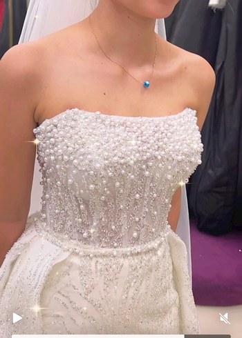 Straplez Beyaz A Kesim Uzun Gelinlik - Görsel 4