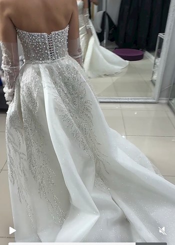 Straplez Beyaz A Kesim Uzun Gelinlik - Görsel 3