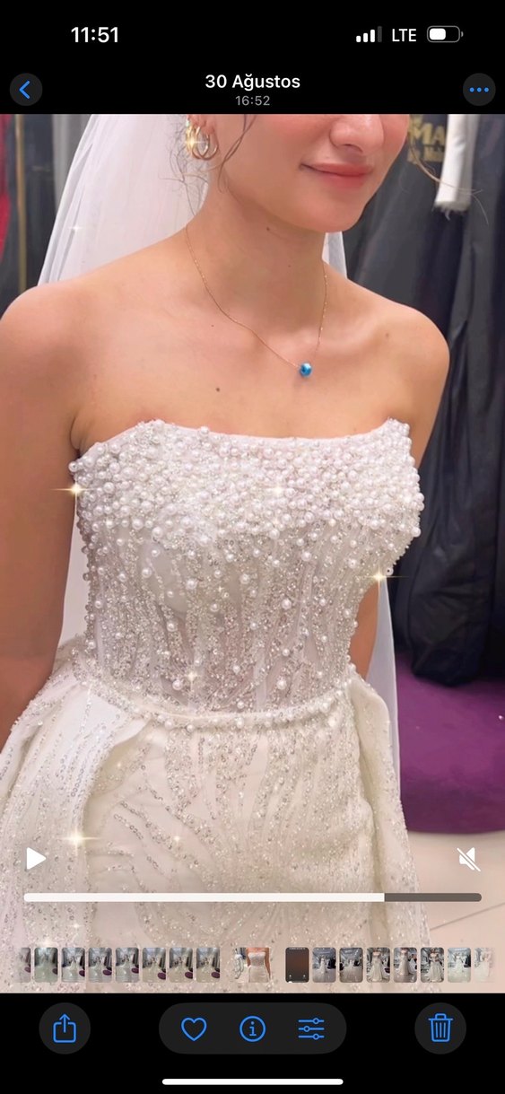 Straplez Beyaz A Kesim Uzun Gelinlik - Görsel 4