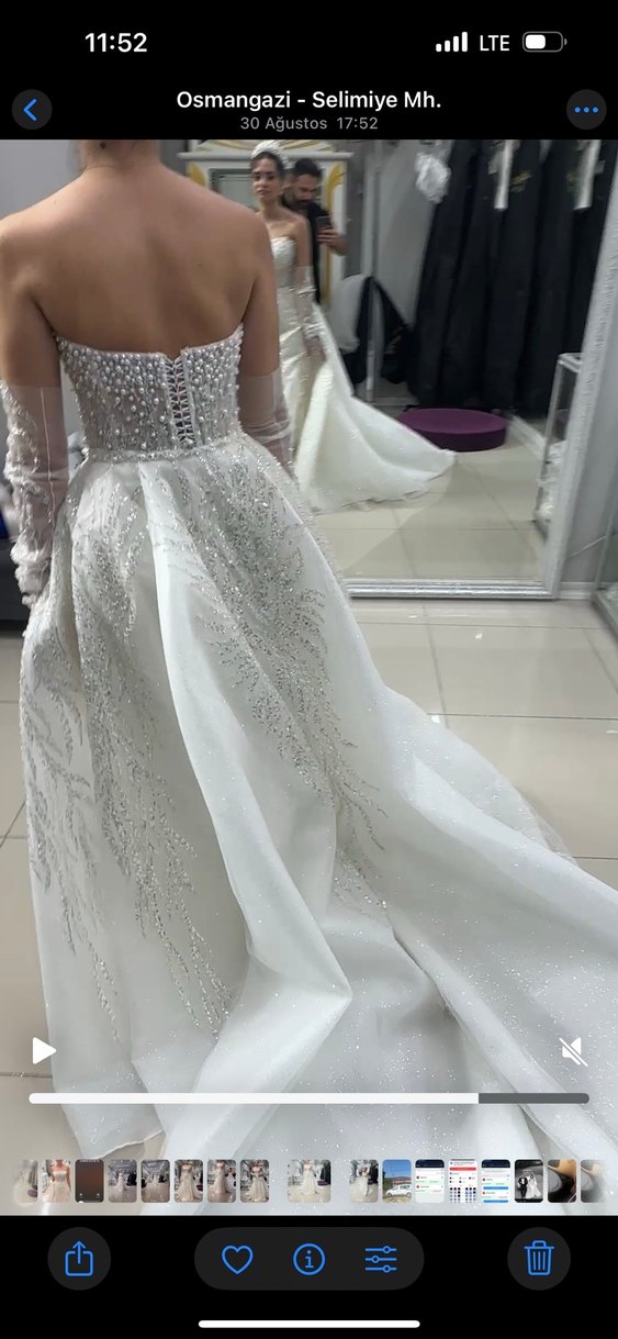 Straplez Beyaz A Kesim Uzun Gelinlik - Görsel 3