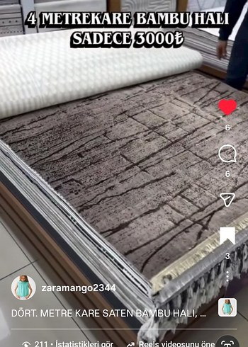 Gri Baskılı Saten Bambu Halı 4 Metrekare - Görsel 2