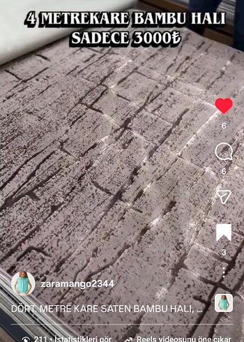 Gri Baskılı Saten Bambu Halı 4 Metrekare - Görsel 3