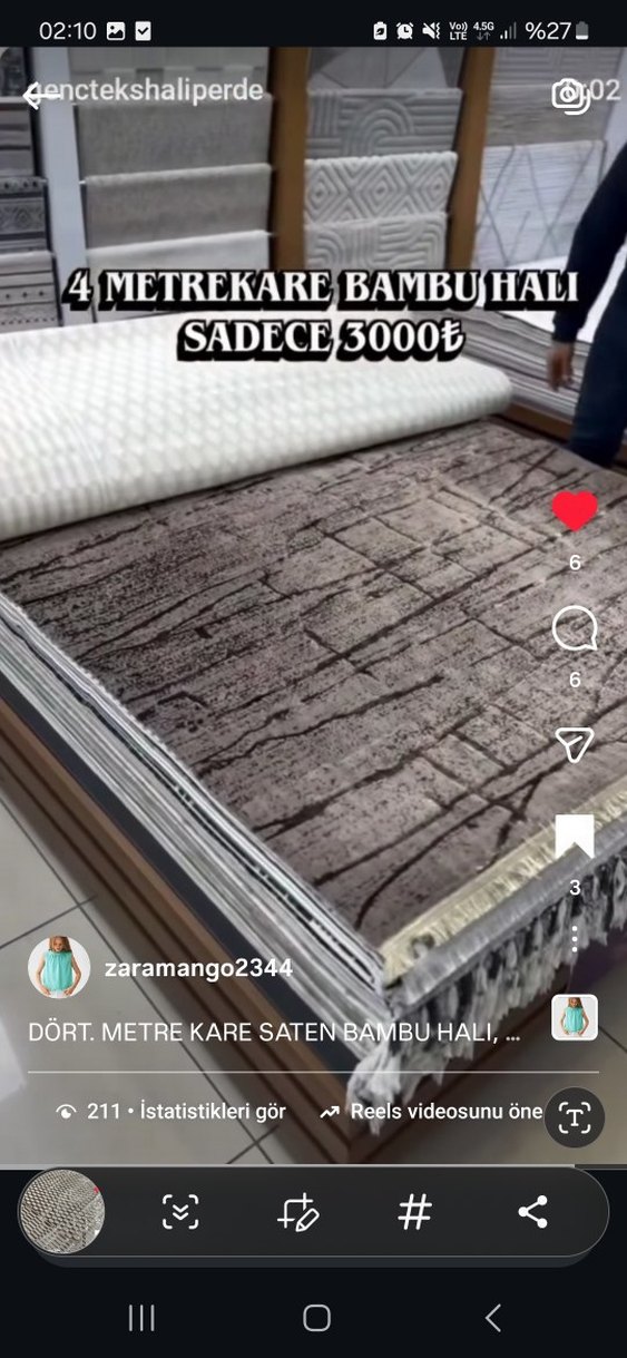 Gri Baskılı Saten Bambu Halı 4 Metrekare - Görsel 2