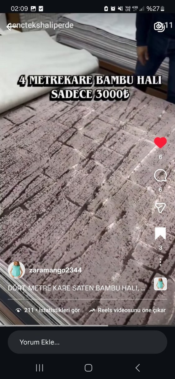 Gri Baskılı Saten Bambu Halı 4 Metrekare - Görsel 3