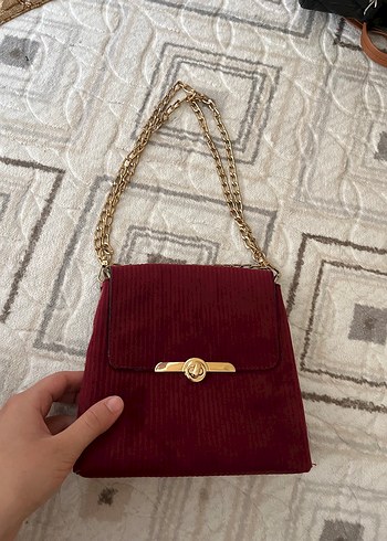 Bordo Zincir Detaylı Süet Kadın Çanta
