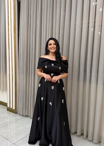 Drapeli Siyah Uzun Abiye Elbise - Görsel 2