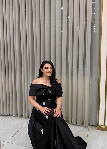 Drapeli Siyah Uzun Abiye Elbise - Görsel 3