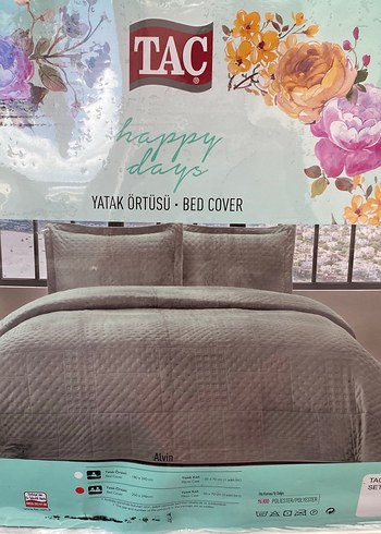 Gri Düz Desen Yatak Örtüsü - Taç Çift Kişilik