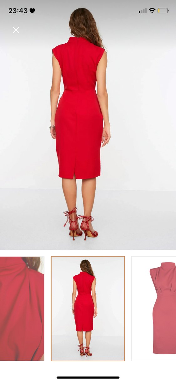Kırmızı V Yakalı Mini Kalem Elbise - Görsel 2