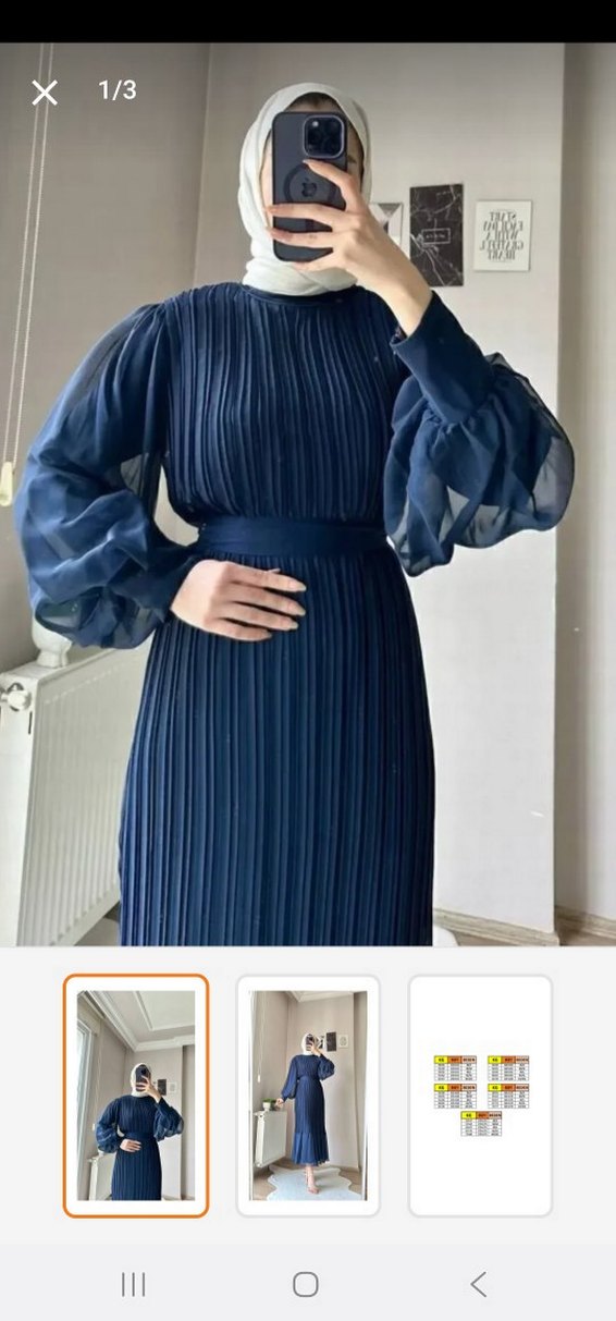 Klasik Şıklık Lacivert Pilili Uzun Elbise - Görsel 2