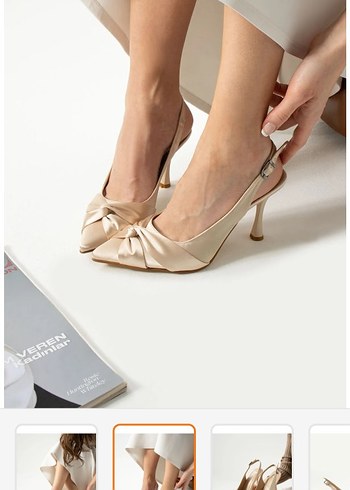 Bej Parlak Stiletto Topuklu Kadın Abiye Ayakkabı - Görsel 2