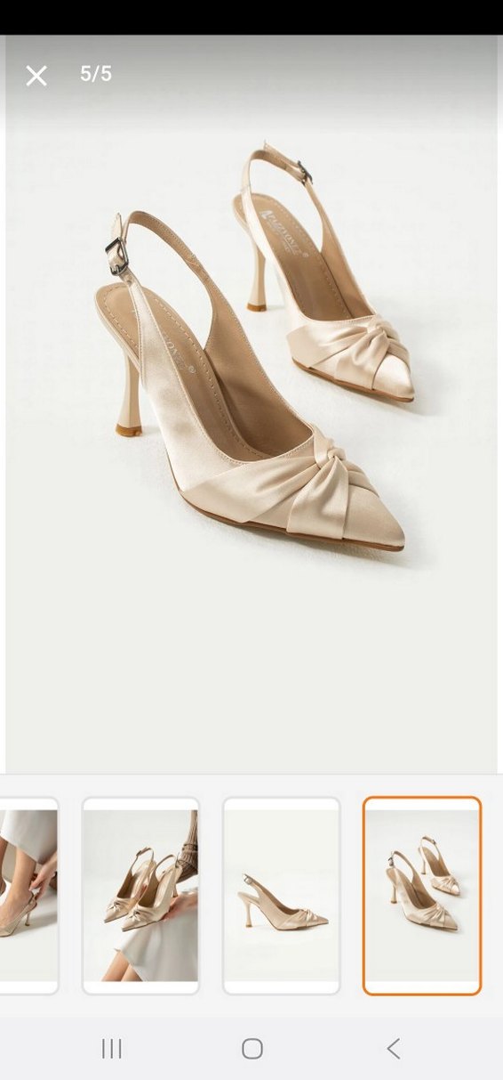 Bej Parlak Stiletto Topuklu Kadın Abiye Ayakkabı - Görsel 3