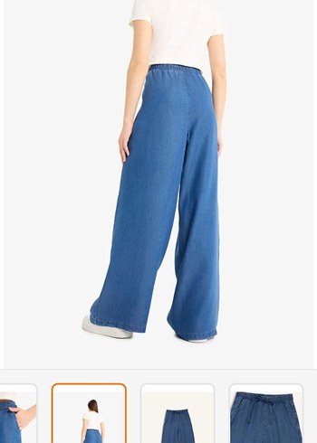 Kadın Mavi Geniş Paça Midi Kot Pantolon - Görsel 2