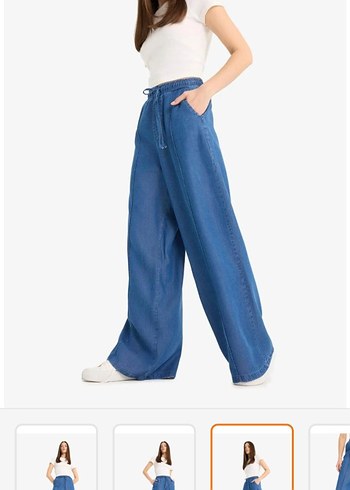 Kadın Mavi Geniş Paça Midi Kot Pantolon - Görsel 3