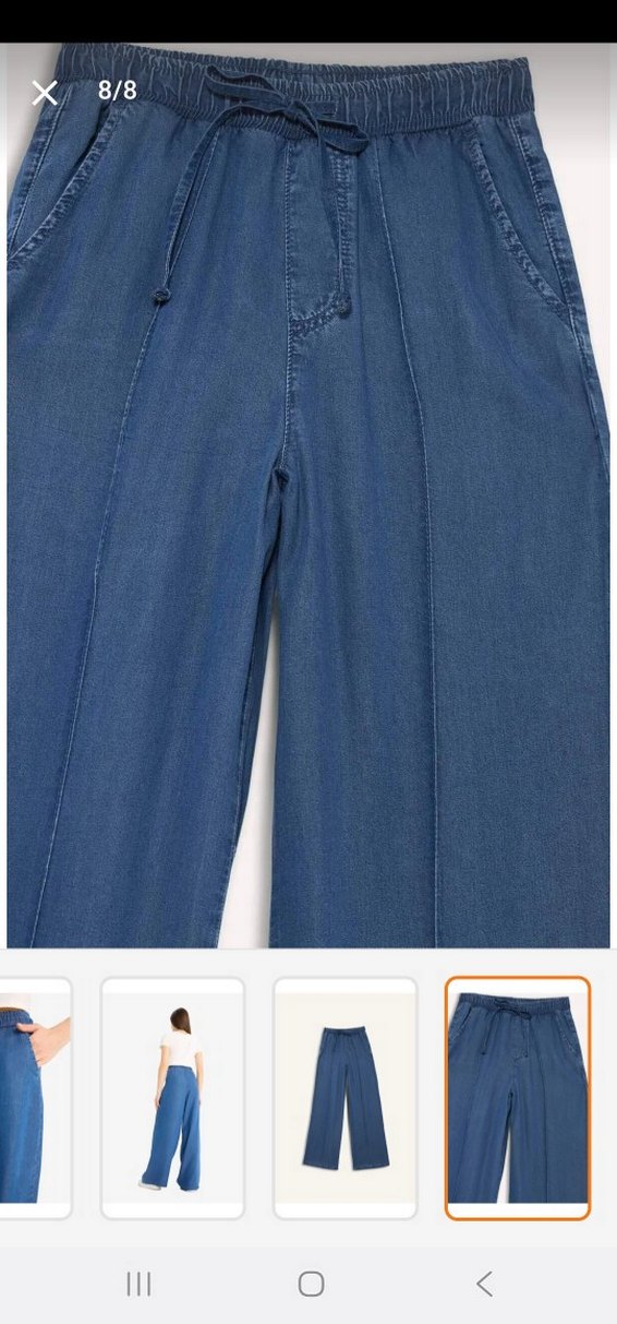 Kadın Mavi Geniş Paça Midi Kot Pantolon - Görsel 4