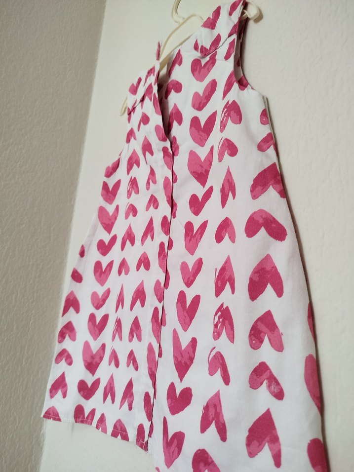 Kız Çocuk Pembe Kalp Desenli Kolsuz Elbise - Görsel 4