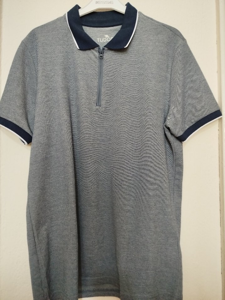 Lacivert ve gri Fermuarlı Erkek Polo Tişört - Görsel 2