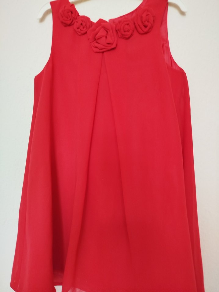 H&M Marka 2-3 Yaş Kolsuz Kırmızı Kız Çocuk Elbise - Görsel 2