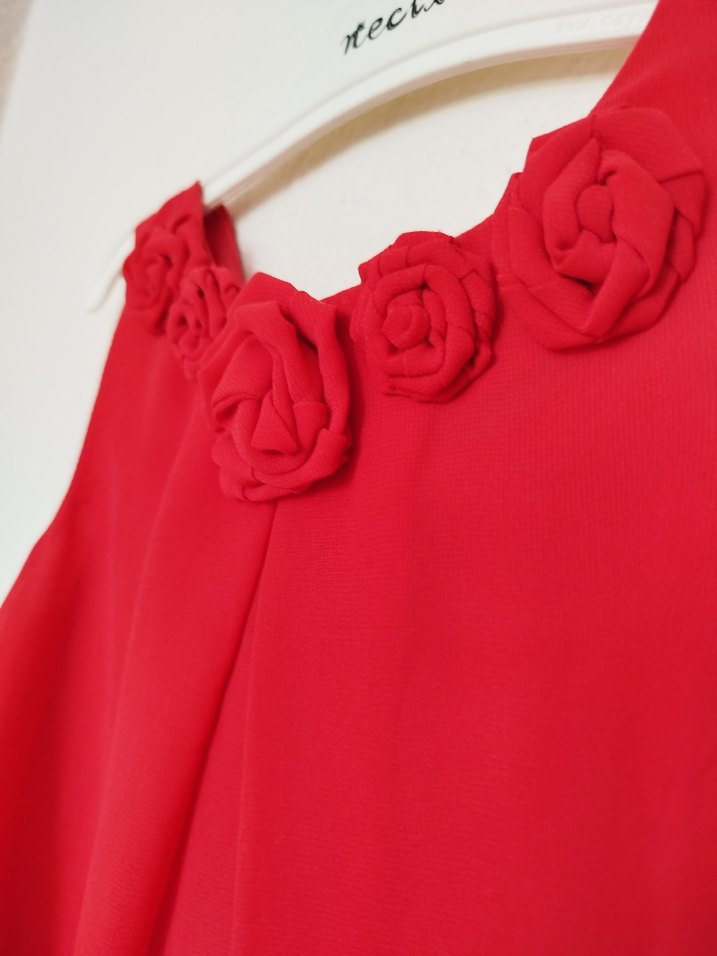 H&M Marka 2-3 Yaş Kolsuz Kırmızı Kız Çocuk Elbise - Görsel 3