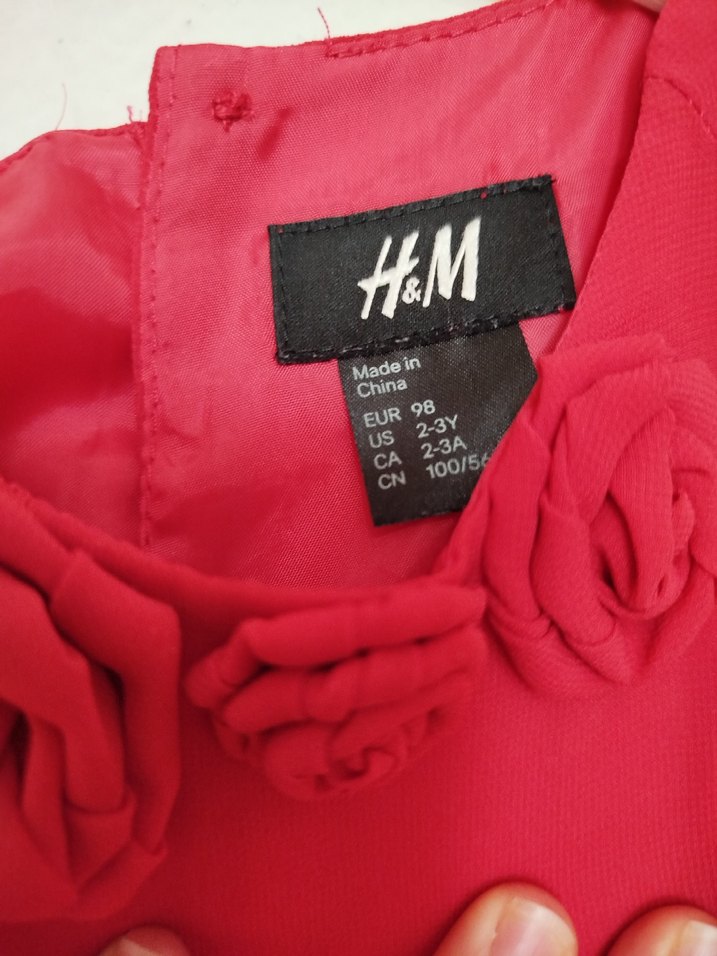H&M Marka 2-3 Yaş Kolsuz Kırmızı Kız Çocuk Elbise - Görsel 4