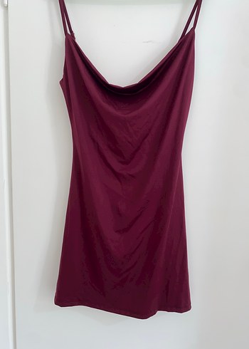 Bordo Drapeli Mini Kadın Elbise