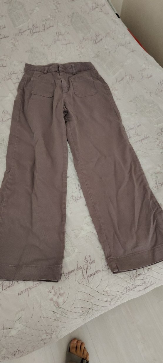 Bej Nakışlı Rahat Kesim Keten Pantolon - Görsel 4