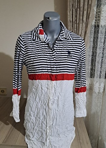 Çizgili Uzun Kollu Pamuklu Kadın Gömlek - Görsel 2