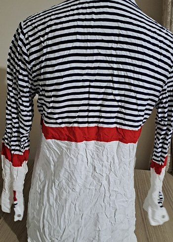 Çizgili Uzun Kollu Pamuklu Kadın Gömlek - Görsel 4