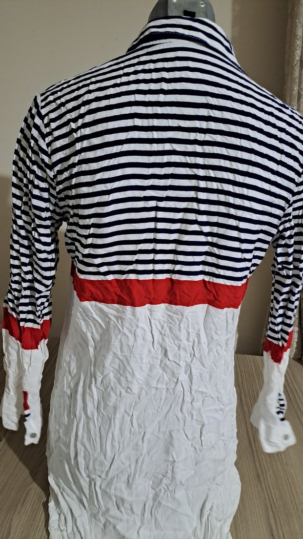 Çizgili Uzun Kollu Pamuklu Kadın Gömlek - Görsel 4