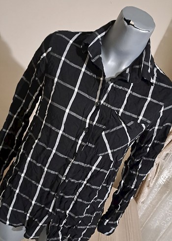 Gri Ekose Desenli Kadın Pamuklu Gömlek - Görsel 2