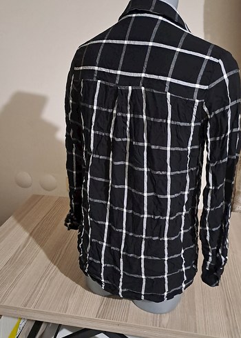 Gri Ekose Desenli Kadın Pamuklu Gömlek - Görsel 3