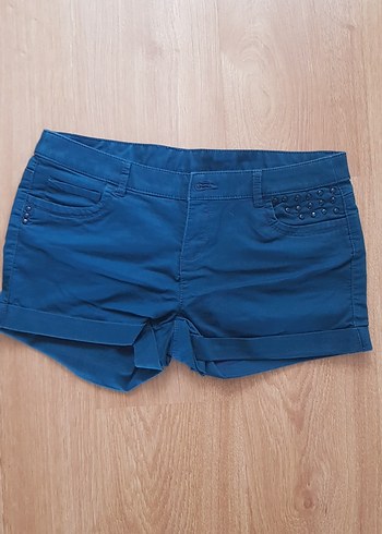 Lacivert Kemerli Mini Kot Şort
