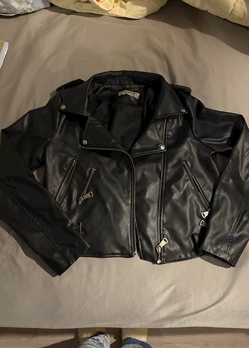 Siyah Kadın Deri Biker Ceket