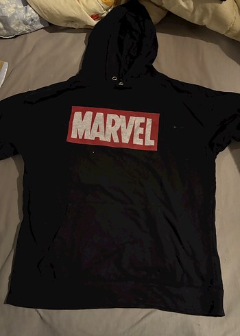 Marvel Baskılı Siyah Kapüşonlu Sweatshirt
