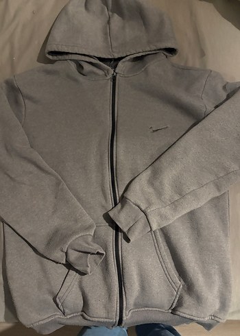 Gri Kapüşonlu Fermuarlı Erkek Sweatshirt hırka