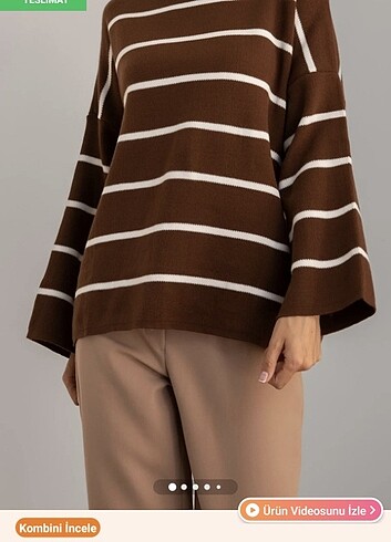 Oversize yarım balıkçı yakalı çizgili kazak - Görsel 5