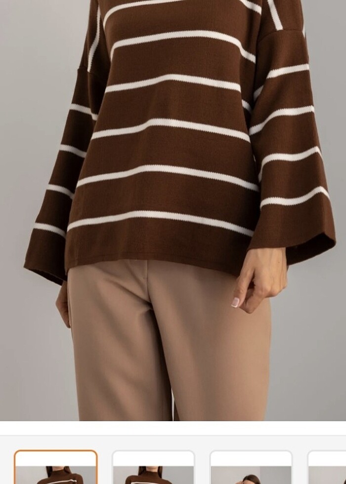 Oversize yarım balıkçı yakalı çizgili kazak - Görsel 2