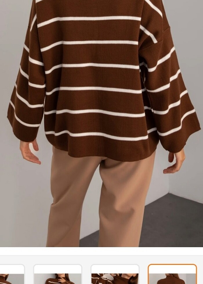 Oversize yarım balıkçı yakalı çizgili kazak - Görsel 3