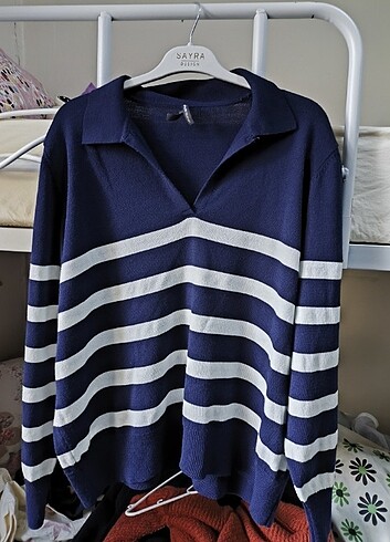 Defacto Regular fit polo yaka çizgili triko kazak