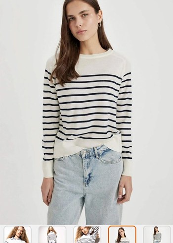 DeFacto siyah çizgili triko kazak - Görsel 4