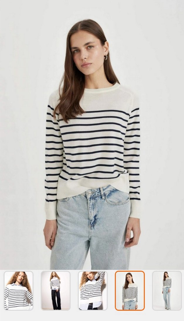 DeFacto siyah çizgili triko kazak - Görsel 4