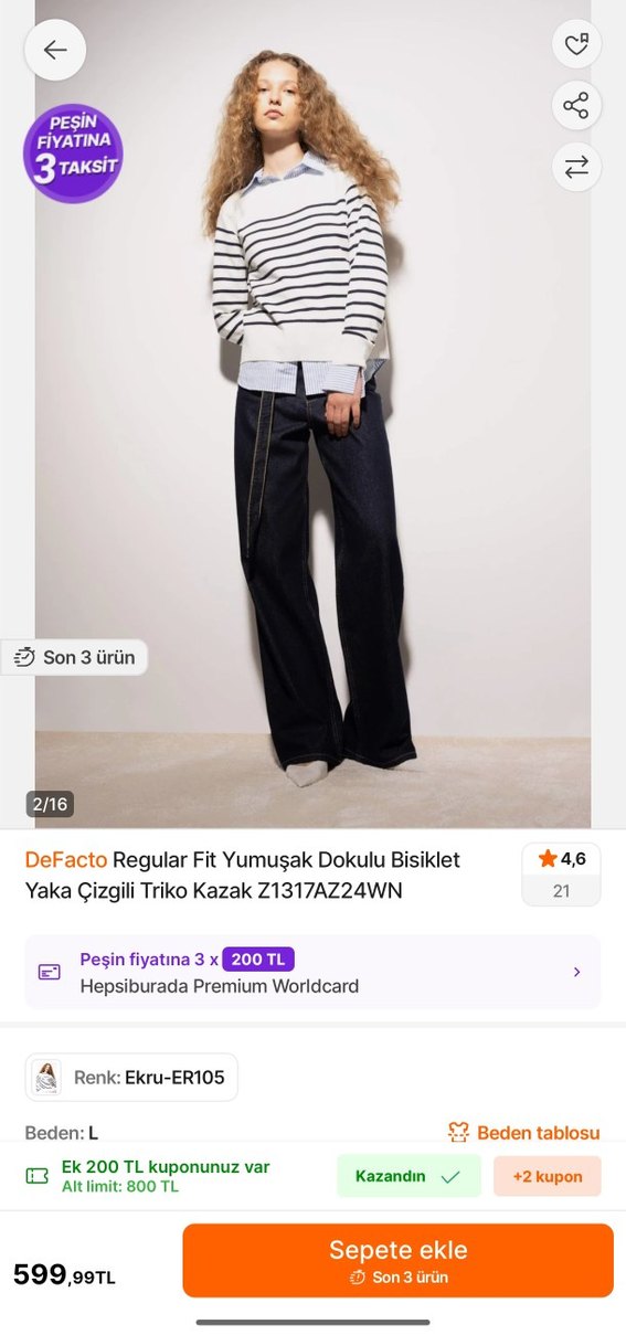 DeFacto siyah çizgili triko kazak - Görsel 2