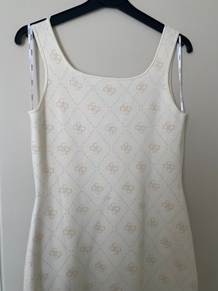 Beyaz Triko Midi Elbise - Görsel 4