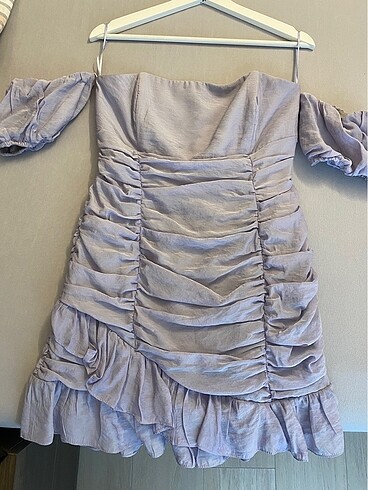 Lila renkte abiye kısa elbise adil ışık - Görsel 2