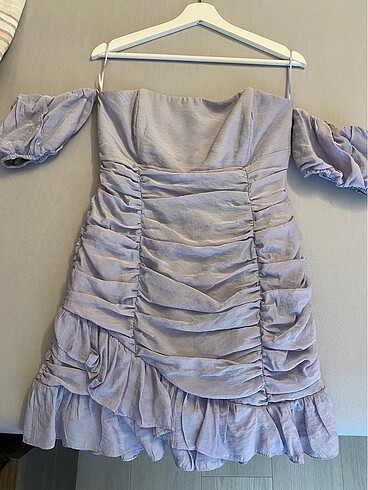 Lila renkte abiye kısa elbise adil ışık - Görsel 3