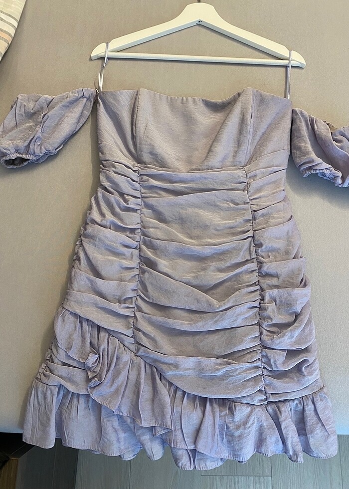 Lila renkte abiye kısa elbise adil ışık - Görsel 3