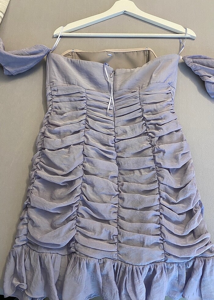 Lila renkte abiye kısa elbise adil ışık - Görsel 5