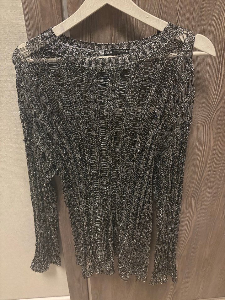 Gri Uzun Kollu Örgü Kadın Kazak - Görsel 2