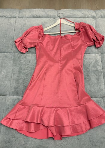 Pembe V Yaka Mini Fırfırlı Elbise adilışık - Görsel 5