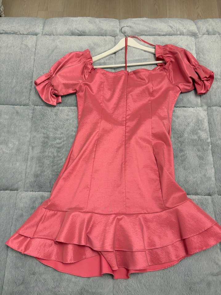 Pembe V Yaka Mini Fırfırlı Elbise adilışık - Görsel 5